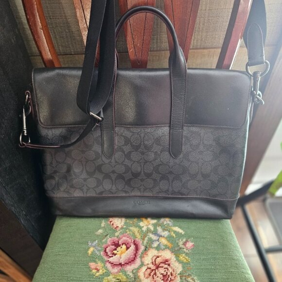 Coach Sullivan Portfolio Briefcase Black and Gray Men's Bag - Picture 1 of 5
